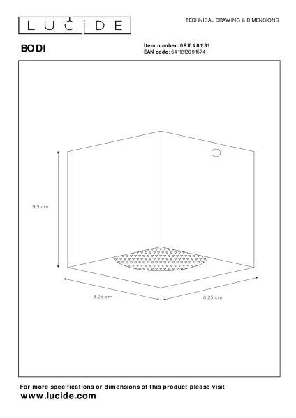 Lucide BODI - Deckenstrahler - 1xGU10 - Weiß - TECHNISCH